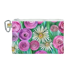 Tropical Flowers Pattern Canvas Cosmetic Bag (medium) by GardenOfOphir