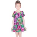 Tropical Flowers Pattern Kids  Simple Cotton Dress View1