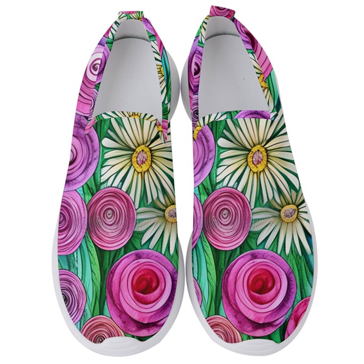 Tropical Flowers Pattern Men s Slip On Sneakers