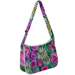 Tropical Flowers Pattern Zip Up Shoulder Bag by GardenOfOphir