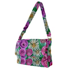 Tropical Flowers Pattern Full Print Messenger Bag (l) by GardenOfOphir