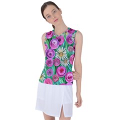 Tropical Flowers Pattern Women s Sleeveless Sports Top by GardenOfOphir