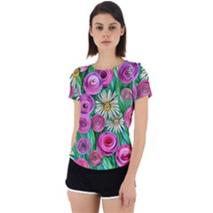 Tropical Flowers Pattern Back Cut Out Sport Tee by GardenOfOphir