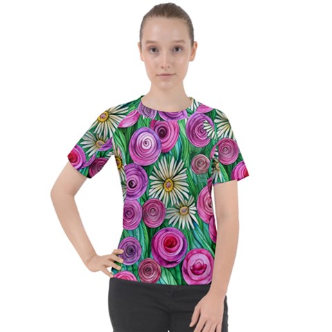 Tropical Flowers Pattern Women s Sport Raglan Tee by GardenOfOphir