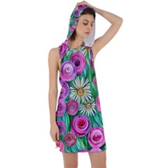 Tropical Flowers Pattern Racer Back Hoodie Dress by GardenOfOphir