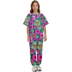 Tropical Flowers Pattern Kids  Tee And Pants Sports Set by GardenOfOphir