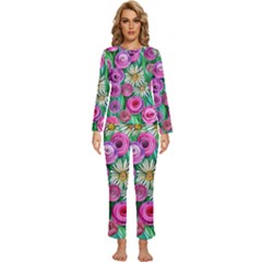 Tropical Flowers Pattern Womens  Long Sleeve Lightweight Pajamas Set by GardenOfOphir