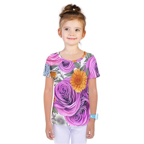 Country-chic Watercolor Flowers Kids  One Piece Tee by GardenOfOphir