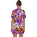 Country-chic Watercolor Flowers Satin Short Sleeve Pajamas Set View2