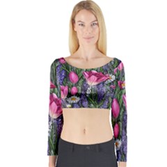 Cheerful Watercolor Flowers Long Sleeve Crop Top by GardenOfOphir