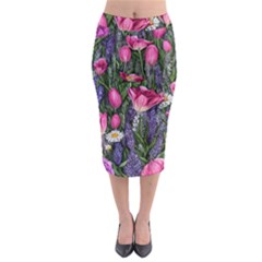 Cheerful Watercolor Flowers Midi Pencil Skirt by GardenOfOphir