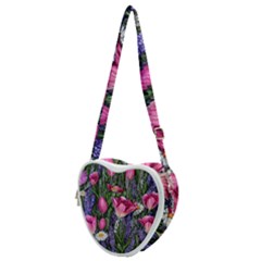 Cheerful Watercolor Flowers Heart Shoulder Bag by GardenOfOphir