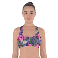 Cheerful Watercolor Flowers Cross Back Sports Bra by GardenOfOphir