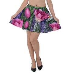 Cheerful Watercolor Flowers Velvet Skater Skirt by GardenOfOphir