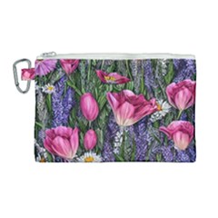 Cheerful Watercolor Flowers Canvas Cosmetic Bag (large) by GardenOfOphir