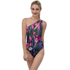 Cheerful Watercolor Flowers To One Side Swimsuit by GardenOfOphir