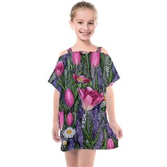 Cheerful Watercolor Flowers Kids  One Piece Chiffon Dress by GardenOfOphir