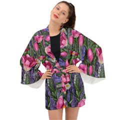 Cheerful Watercolor Flowers Long Sleeve Kimono by GardenOfOphir