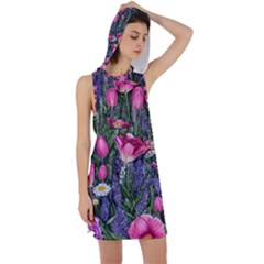 Cheerful Watercolor Flowers Racer Back Hoodie Dress by GardenOfOphir