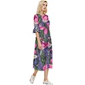 Cheerful Watercolor Flowers Double Cuff Midi Dress View3