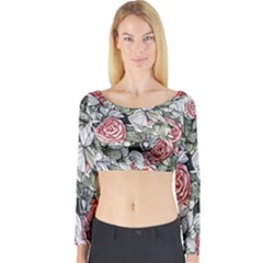 Retro Topical Botanical Flowers Long Sleeve Crop Top by GardenOfOphir