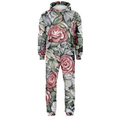 Retro Topical Botanical Flowers Hooded Jumpsuit (men) by GardenOfOphir