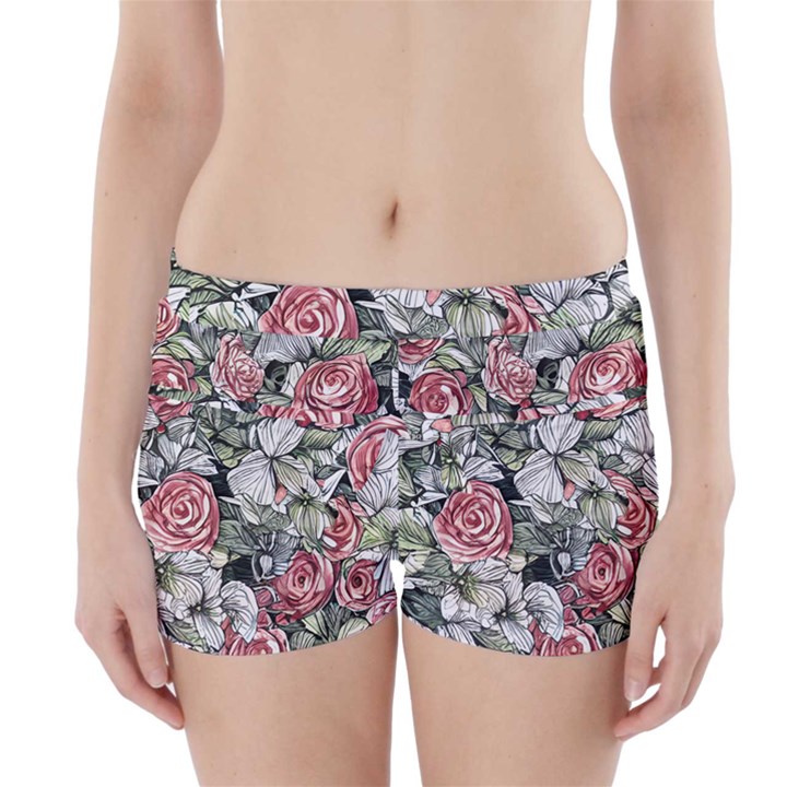 Retro Topical Botanical Flowers Boyleg Bikini Wrap Bottoms