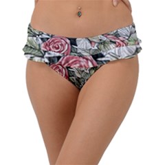 Retro Topical Botanical Flowers Frill Bikini Bottoms by GardenOfOphir