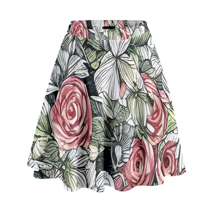 Retro Topical Botanical Flowers High Waist Skirt