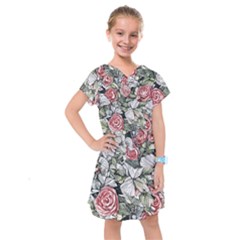 Retro Topical Botanical Flowers Kids  Drop Waist Dress by GardenOfOphir