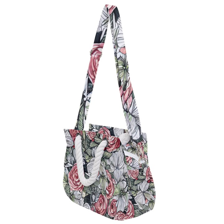 Retro Topical Botanical Flowers Rope Handles Shoulder Strap Bag