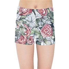 Retro Topical Botanical Flowers Kids  Sports Shorts by GardenOfOphir