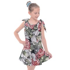 Retro Topical Botanical Flowers Kids  Tie Up Tunic Dress by GardenOfOphir