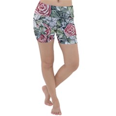 Retro Topical Botanical Flowers Lightweight Velour Yoga Shorts by GardenOfOphir