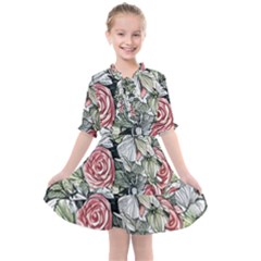 Retro Topical Botanical Flowers Kids  All Frills Chiffon Dress by GardenOfOphir