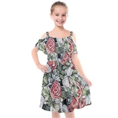 Retro Topical Botanical Flowers Kids  Cut Out Shoulders Chiffon Dress by GardenOfOphir