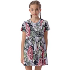 Retro Topical Botanical Flowers Kids  Asymmetric Collar Dress by GardenOfOphir