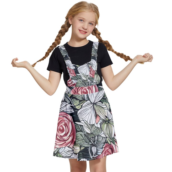 Retro Topical Botanical Flowers Kids  Apron Dress