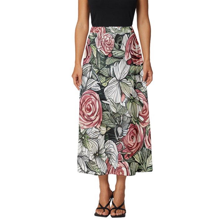 Retro Topical Botanical Flowers Classic Midi Chiffon Skirt