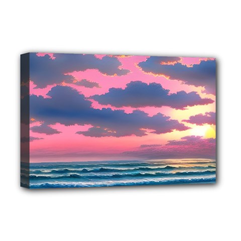 Sunset Over The Beach Deluxe Canvas 18  X 12  (stretched) by GardenOfOphir