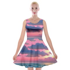 Sunset Over The Beach Velvet Skater Dress by GardenOfOphir