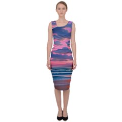 Sunset Over The Beach Sleeveless Pencil Dress by GardenOfOphir