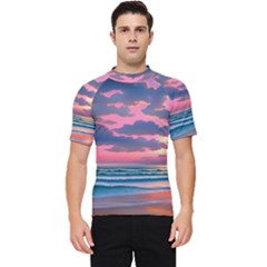 Sunset Over The Beach Men s Short Sleeve Rash Guard by GardenOfOphir