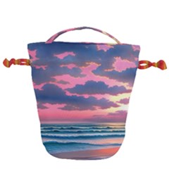 Sunset Over The Beach Drawstring Bucket Bag by GardenOfOphir