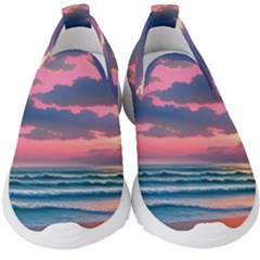 Sunset Over The Beach Kids  Slip On Sneakers by GardenOfOphir