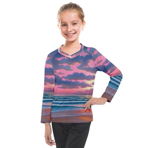 Sunset Over The Beach Kids  Long Mesh Tee by GardenOfOphir