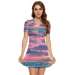 Sunset Over The Beach V-neck High Waist Chiffon Mini Dress by GardenOfOphir