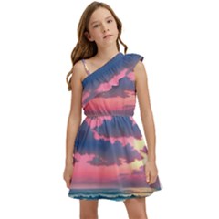 Sunset Over The Beach Kids  One Shoulder Party Dress by GardenOfOphir