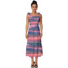 Sunset Over The Beach Tie-strap Tiered Midi Chiffon Dress by GardenOfOphir