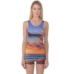 Summer Sunset Over Beach One Piece Boyleg Swimsuit by GardenOfOphir